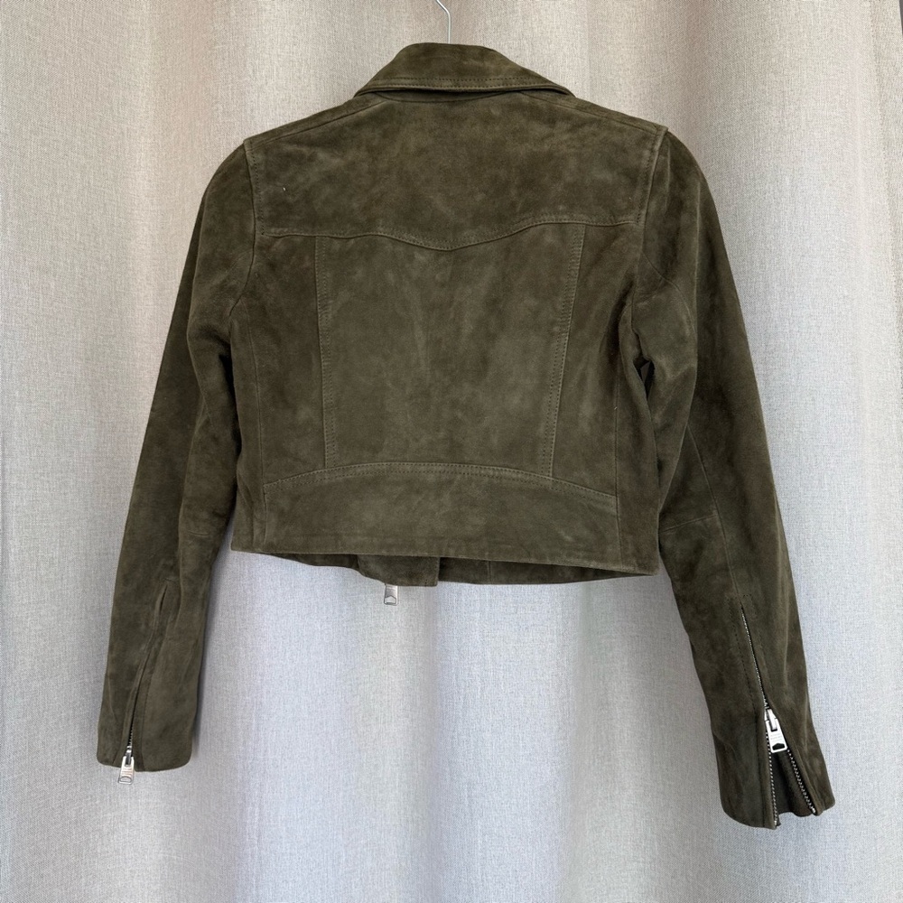 All Saints Suede Green Dalby Cropped Long Sleeve Jacket XS (2) - Picture 4 of 14